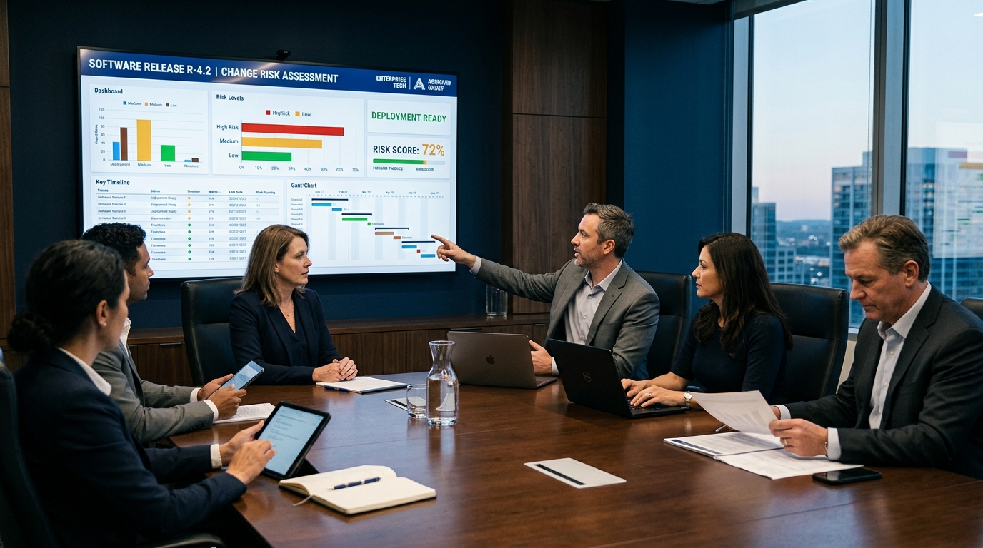 Technology Leadership Change Advisory Board Reviewing Release Risk Assessment