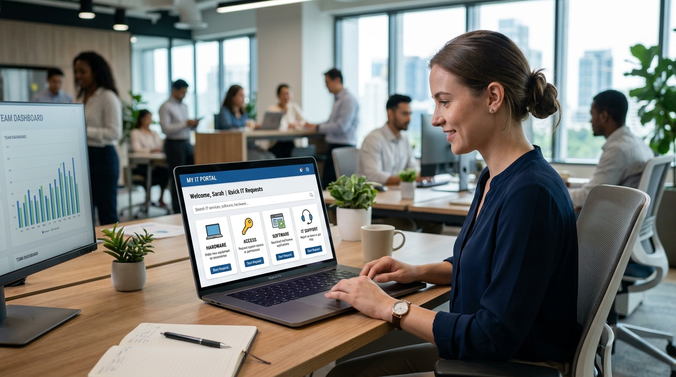 Enterprise Employee Submitting Request in Modern IT Service Catalog Portal